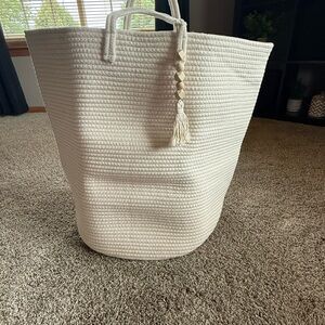 Cream Woven Laundry Basket